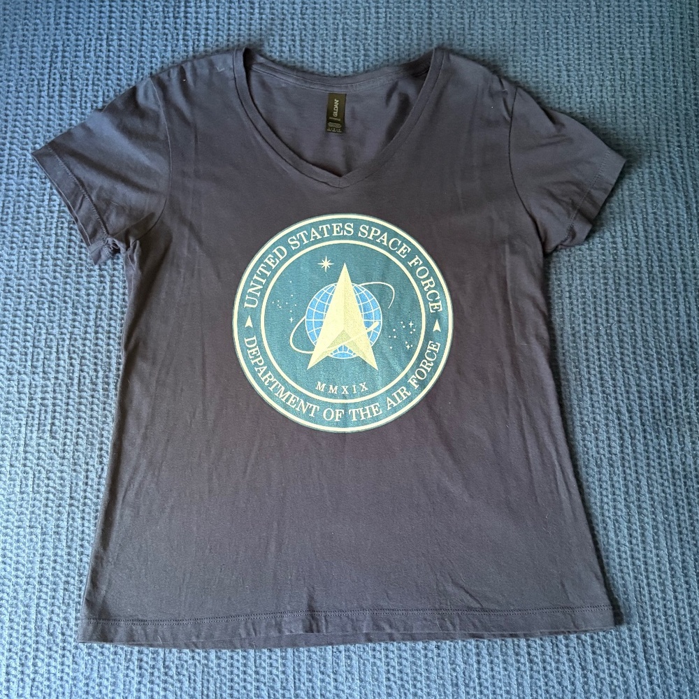 Women's Large Navy Blue V-Neck United States Space Force T-Shirt